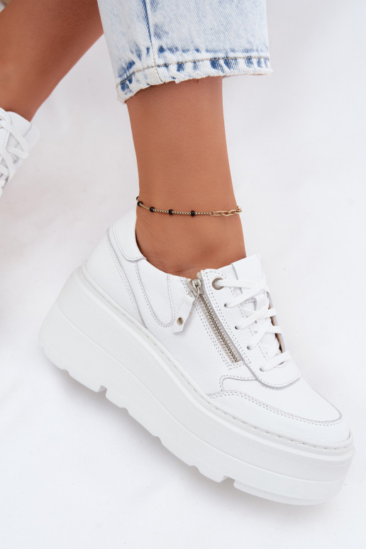 Zapatillas de cuero blancas con plataforma Zazoo N1084