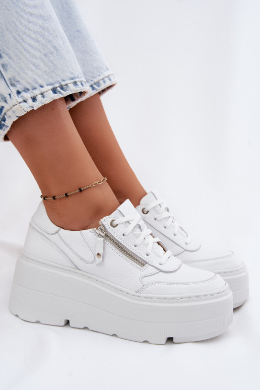 Piel Zapatillas modelo zapatos. Femenino con una plataforma Zazoo N1084 el color blanco