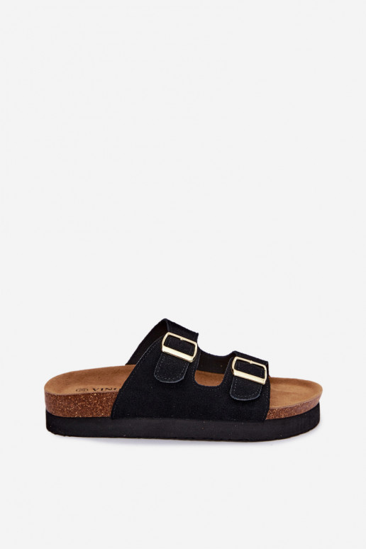 Chanclas de ante sintético negras con plataforma y hebillas Vinceza 102657