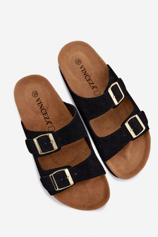 Piel Zapatillas de ante para mujer. con una plataforma con hebillas Vinceza 102657 de color negro