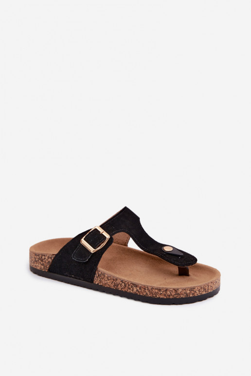 Zapatillas de ante sintético negro con hebillas doradas Honey