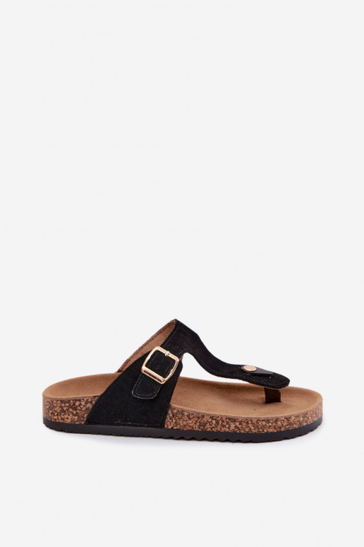 Zapatillas de ante sintético negro con hebillas doradas Honey