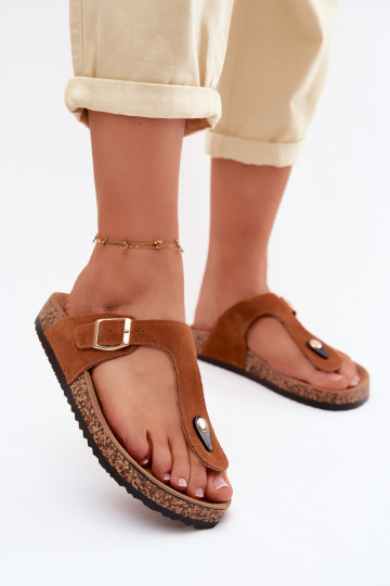 Zapatillas de ante sintético marrón con hebillas doradas Honey 2