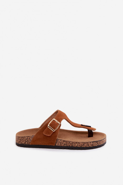 Zapatillas de ante sintético marrón con hebillas doradas Honey