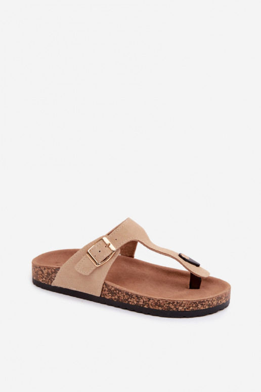 Piel zapatillas de gamuza Zapatillas con hebillas doradas beige Honey