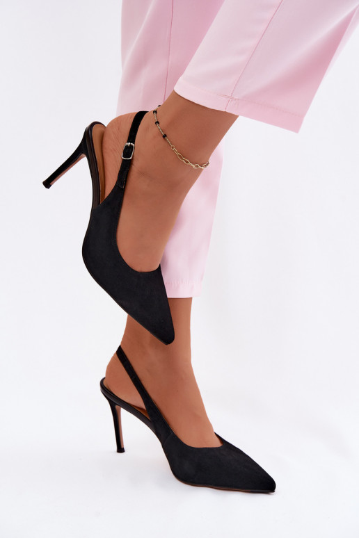 Sandalias de mujer con tacones finosActivadoturalnego de gamuzau de color negro Kandy