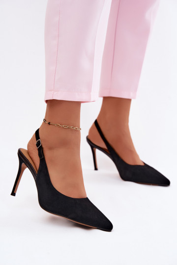 Sandalias de mujer con tacones finosActivadoturalnego de gamuzau de color negro Kandy 2