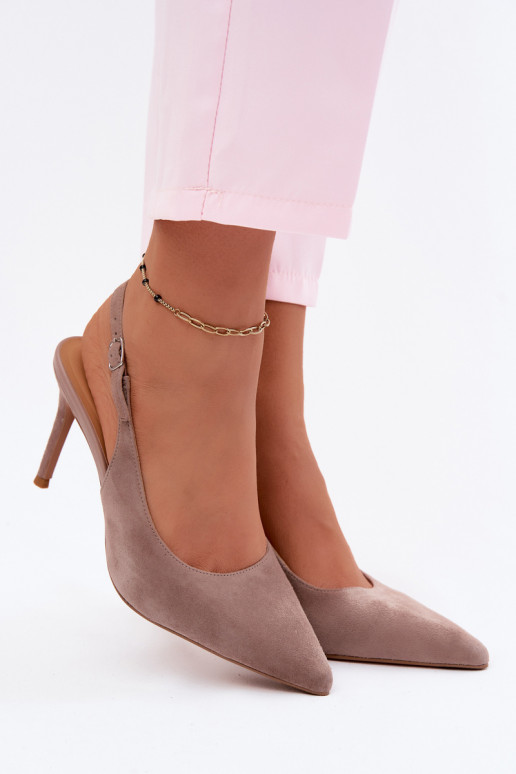 Sandalias de mujer con tacones finosActivadoturalnego de gamuzau beige Kandy