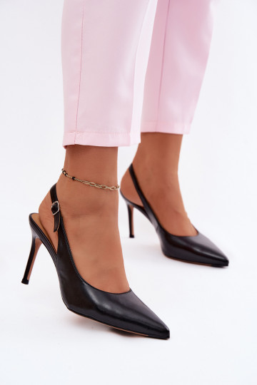 Sandalias de mujer con tacones finos en cuero sintético negro Kandy