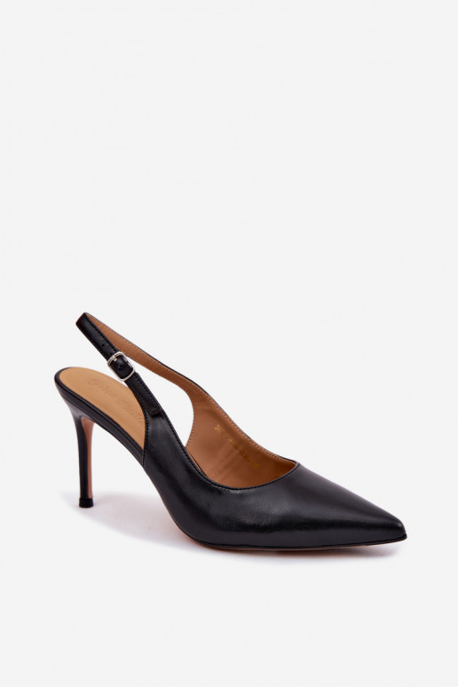 Sandalias de mujer con tacones finos en cuero sintético negro Kandy
