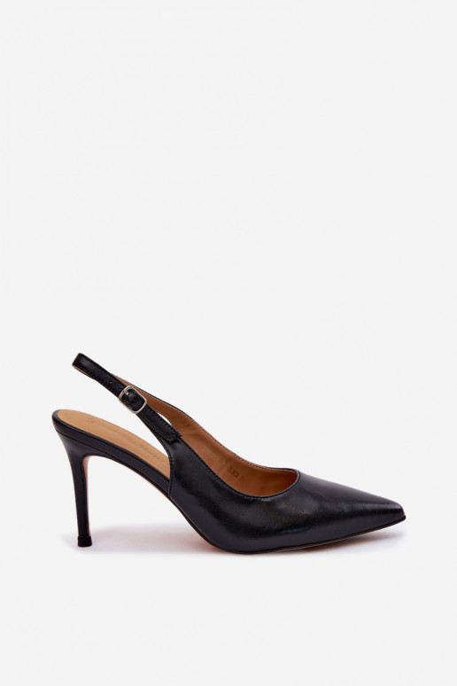 Sandalias de mujer con tacones finos en cuero sintético negro Kandy