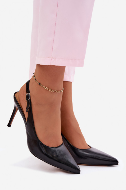 Sandalias de mujer con tacones finosActivadoturalnej Skóry de color negro Kandy