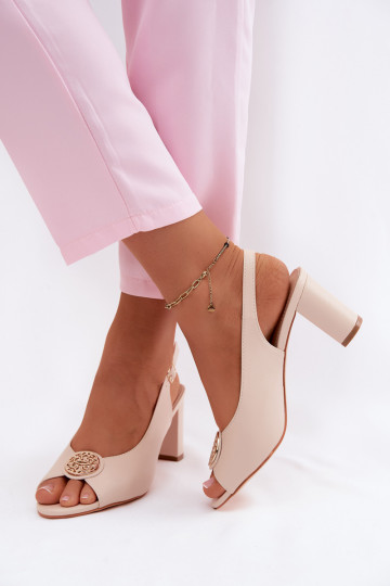 Sandalias de tacón alto para mujer. Ze color doradom Detalem beige Lotus 2