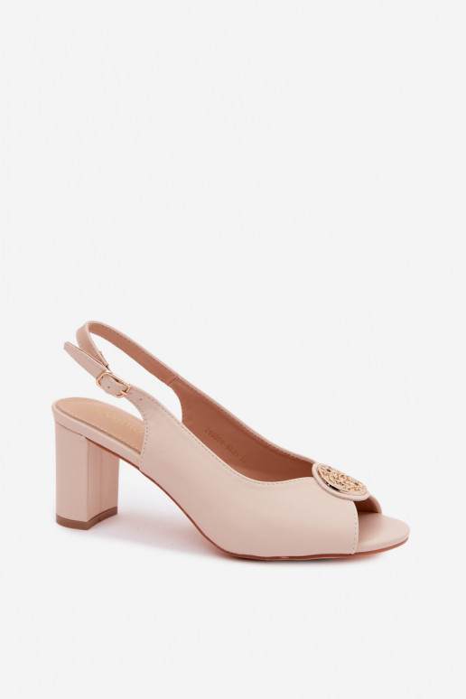 Sandalias de tacón alto para mujer. Ze color doradom Detalem beige Lotus