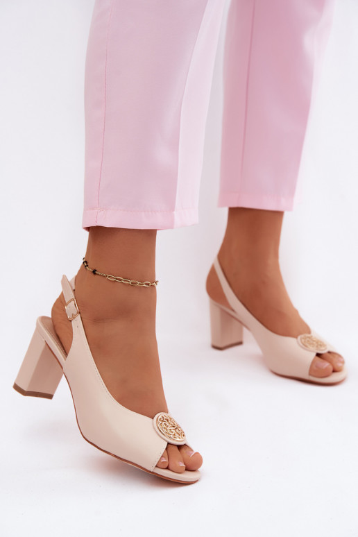 Sandalias de tacón alto para mujer. Ze color doradom Detalem beige Lotus
