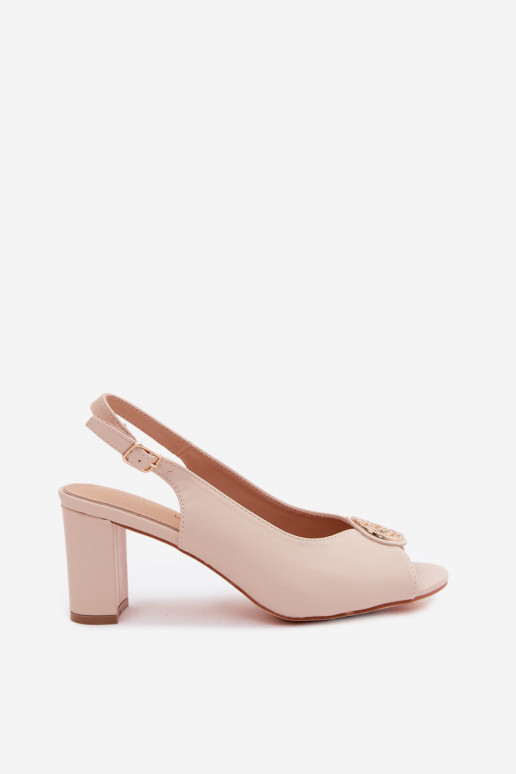 Sandalias de tacón alto para mujer. Ze color doradom Detalem beige Lotus