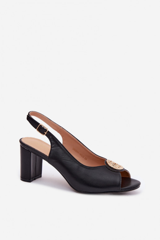 Sandalias de mujer de tacón alto con detalles dorados en negro Lotus