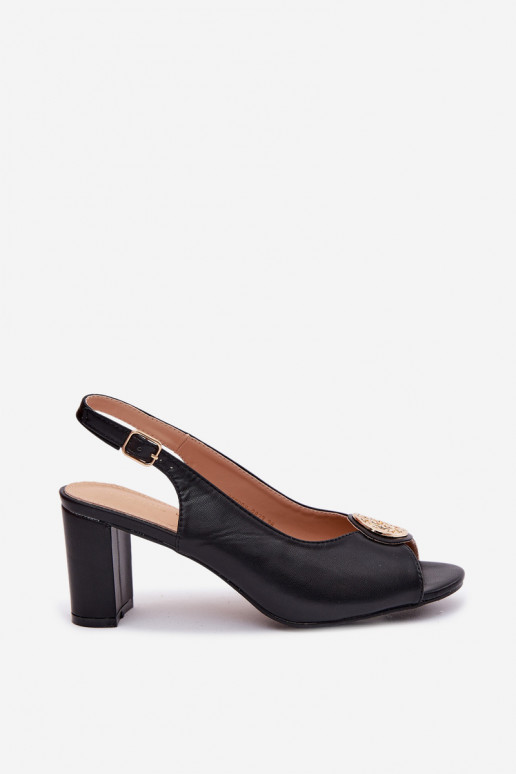 Sandalias de mujer de tacón alto con detalles dorados en negro Lotus