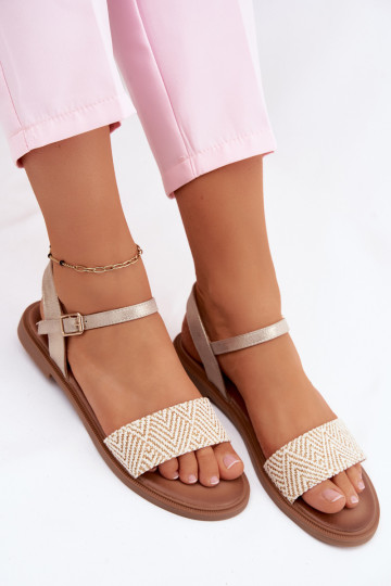 Sandalias de mujer con tacones anchos color dorado Lumina