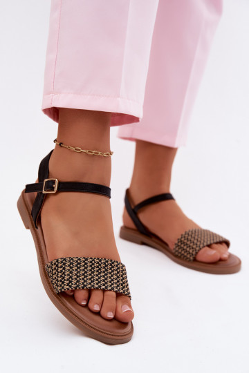 Sandalias de mujer con tacones anchos de color negro Lumina