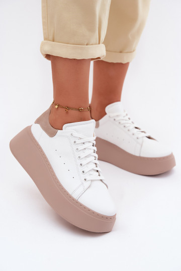 Zapatillas de cuero con plataforma Zazoo N408S2 blancas 2