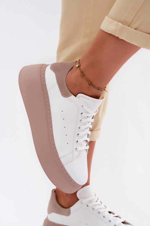 Zapatillas de cuero con plataforma Zazoo N408S2 blancas