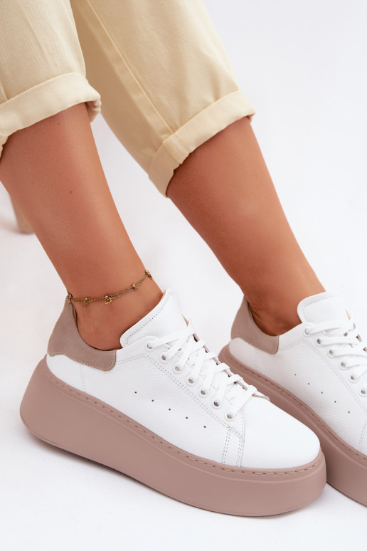 Zapatillas de cuero con plataforma Zazoo N408S2 blancas