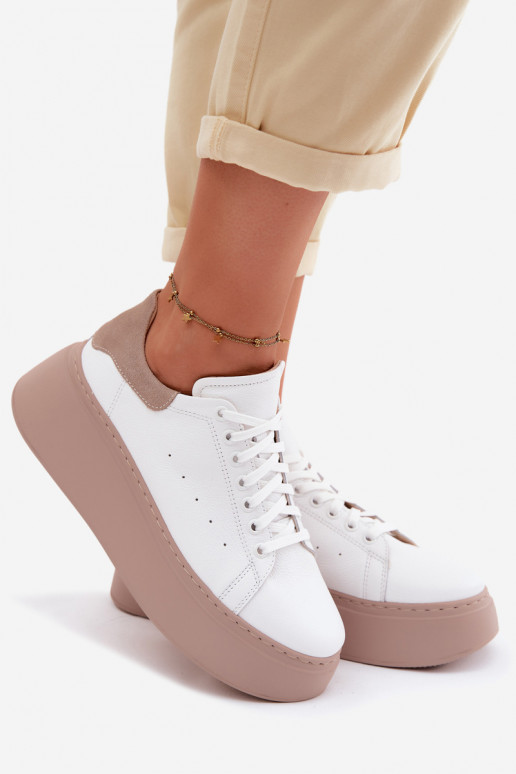 Zapatillas de cuero con plataforma Zazoo N408S2 blancas