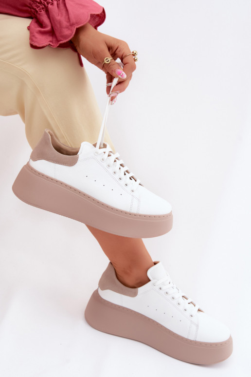 Zapatillas de cuero con plataforma Zazoo N408S2 blancas