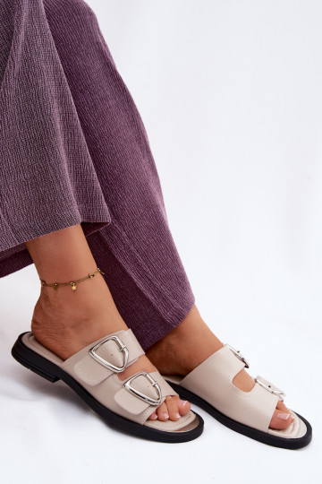 Zapatillas de cuero Femenino con hebillas Vinceza 62304 beige