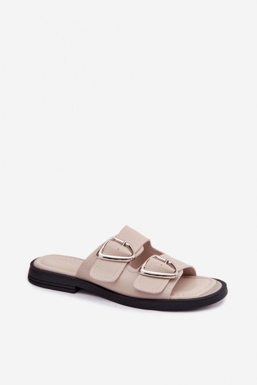 Zapatillas de cuero con hebillas Vinceza 62304 color arena