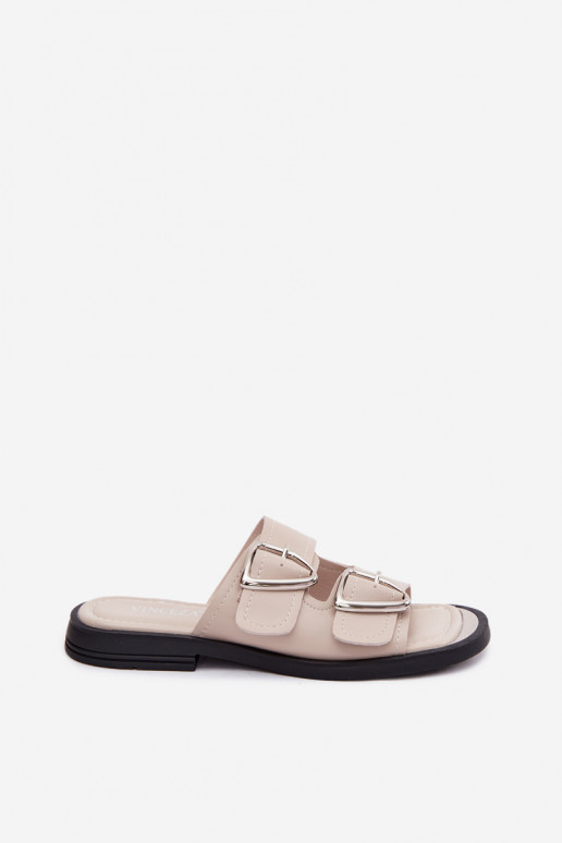 Zapatillas de cuero con hebillas Vinceza 62304 color arena