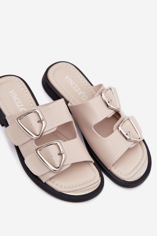 Zapatillas de cuero con hebillas Vinceza 62304 color arena
