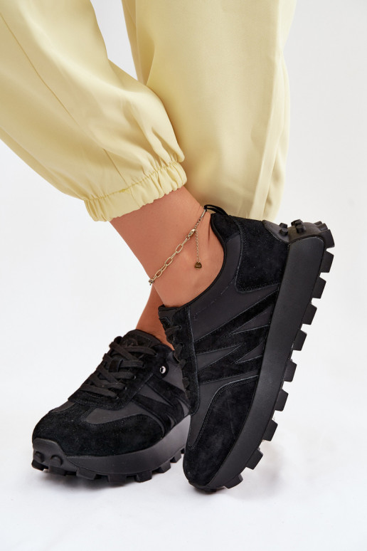 Piel de gamuza Zapatillas modelo zapatos. Femenino con una plataforma Vinceza 41520 de color negro