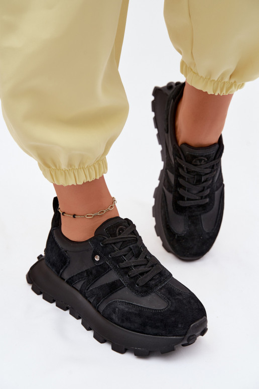 Piel de gamuza Zapatillas modelo zapatos. Femenino con una plataforma Vinceza 41520 de color negro