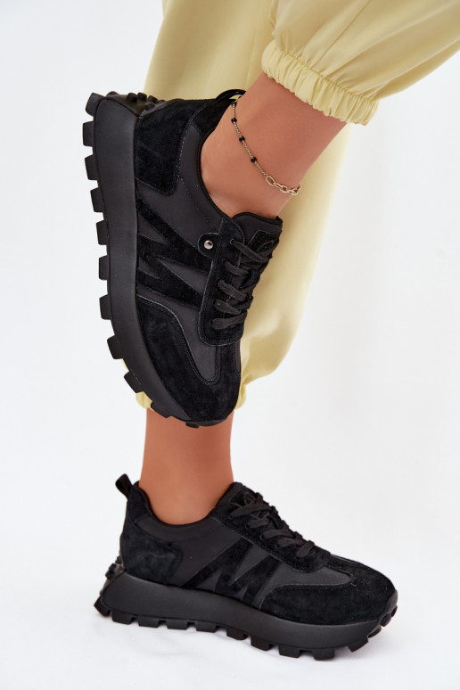 Piel de gamuza Zapatillas modelo zapatos. Femenino con una plataforma Vinceza 41520 de color negro