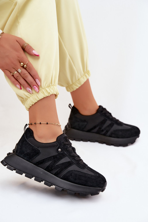 Piel de gamuza Zapatillas modelo zapatos. Femenino con una plataforma Vinceza 41520 de color negro