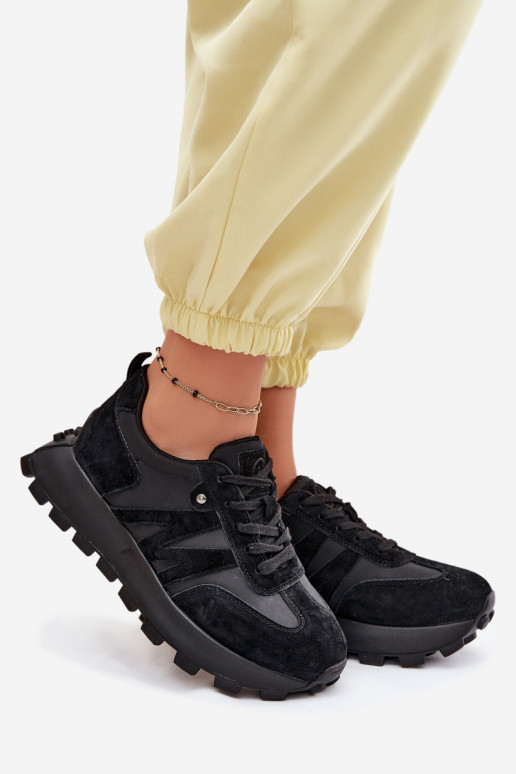 Piel de gamuza Zapatillas modelo zapatos. Femenino con una plataforma Vinceza 41520 de color negro