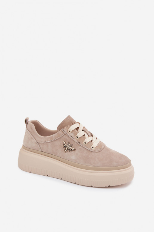 Piel de gamuza zapatos Femenino con una plataforma Vinceza 41523 beige