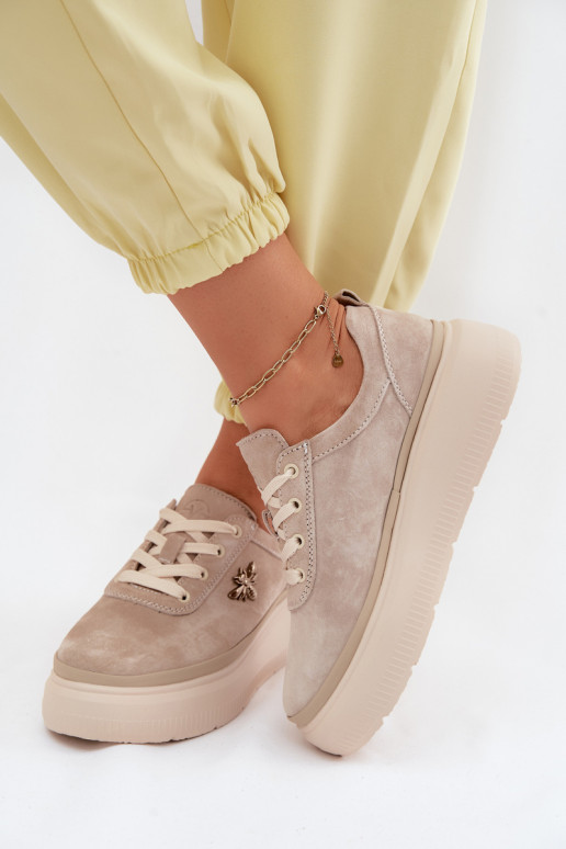 Piel de gamuza zapatos Femenino con una plataforma Vinceza 41523 beige
