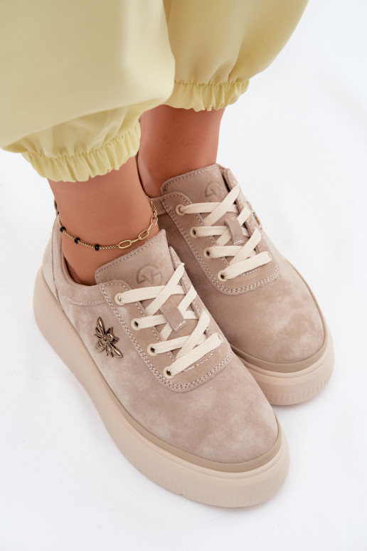 Piel de gamuza zapatos Femenino con una plataforma Vinceza 41523 beige