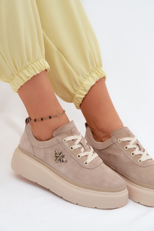 Piel de gamuza zapatos Femenino con una plataforma Vinceza 41523 beige