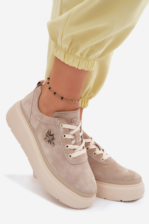 Piel de gamuza zapatos Femenino con una plataforma Vinceza 41523 beige