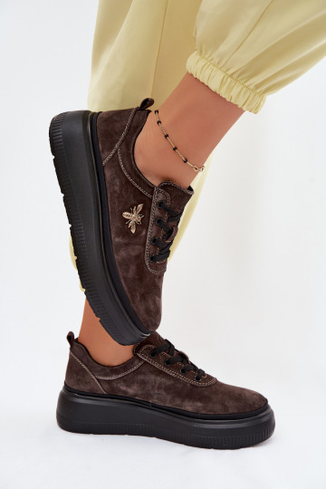 Piel de gamuza zapatos Femenino con una plataforma Vinceza 41523 CzekoladoAe