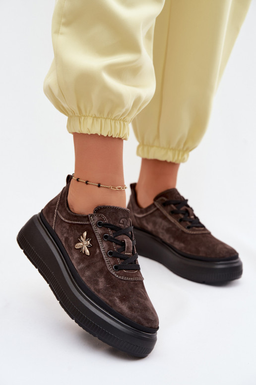 Piel de gamuza zapatos Femenino con una plataforma Vinceza 41523 CzekoladoAe