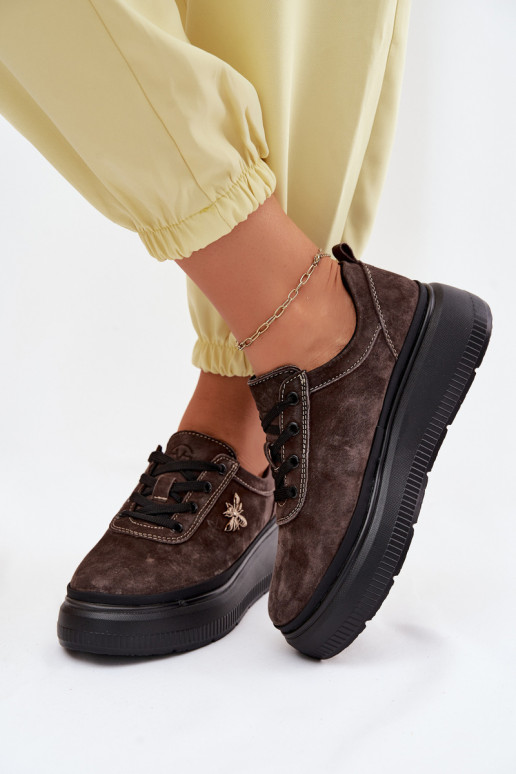 Piel de gamuza zapatos Femenino con una plataforma Vinceza 41523 CzekoladoAe