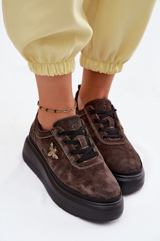 Piel de gamuza zapatos Femenino con una plataforma Vinceza 41523 CzekoladoAe