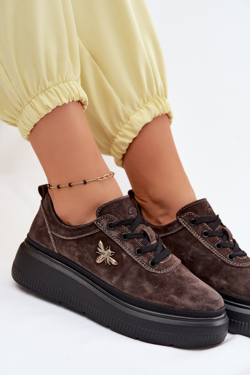 Piel de gamuza zapatos Femenino con una plataforma Vinceza 41523 CzekoladoAe