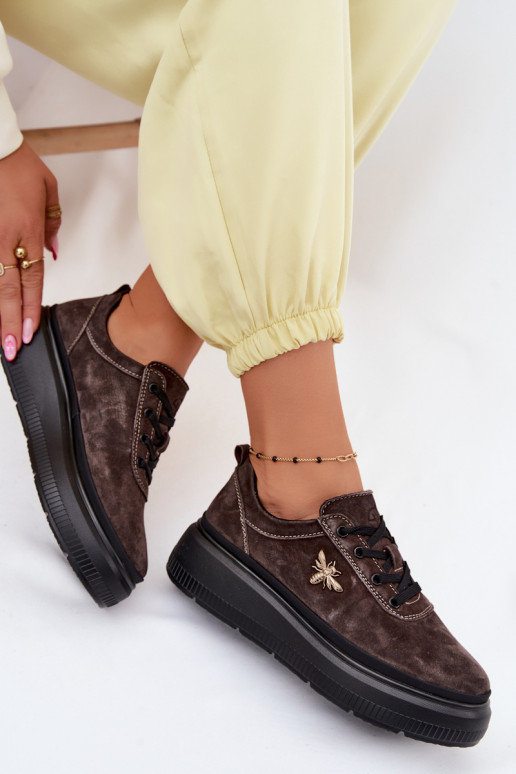 Zapatos de ante sintético con plataforma Vinceza 41523 color chocolate