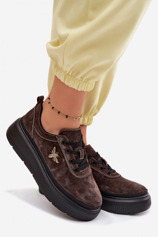 Piel de gamuza zapatos Femenino con una plataforma Vinceza 41523 CzekoladoAe